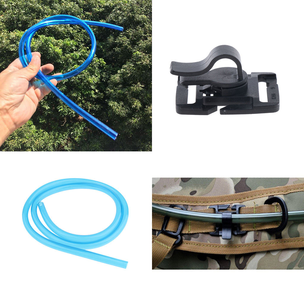 100cm Replacement Hydration Pack Drink Tube + Pipe Holder Buckle Black Blue