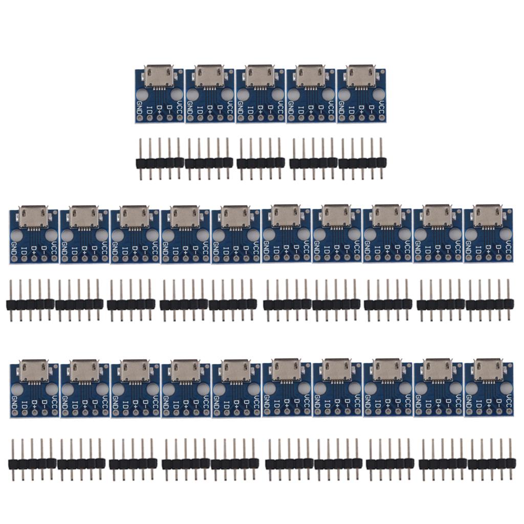250pcs Female MICRO USB to DIP 5-Pin Pinboard 2.54mm micro USB type