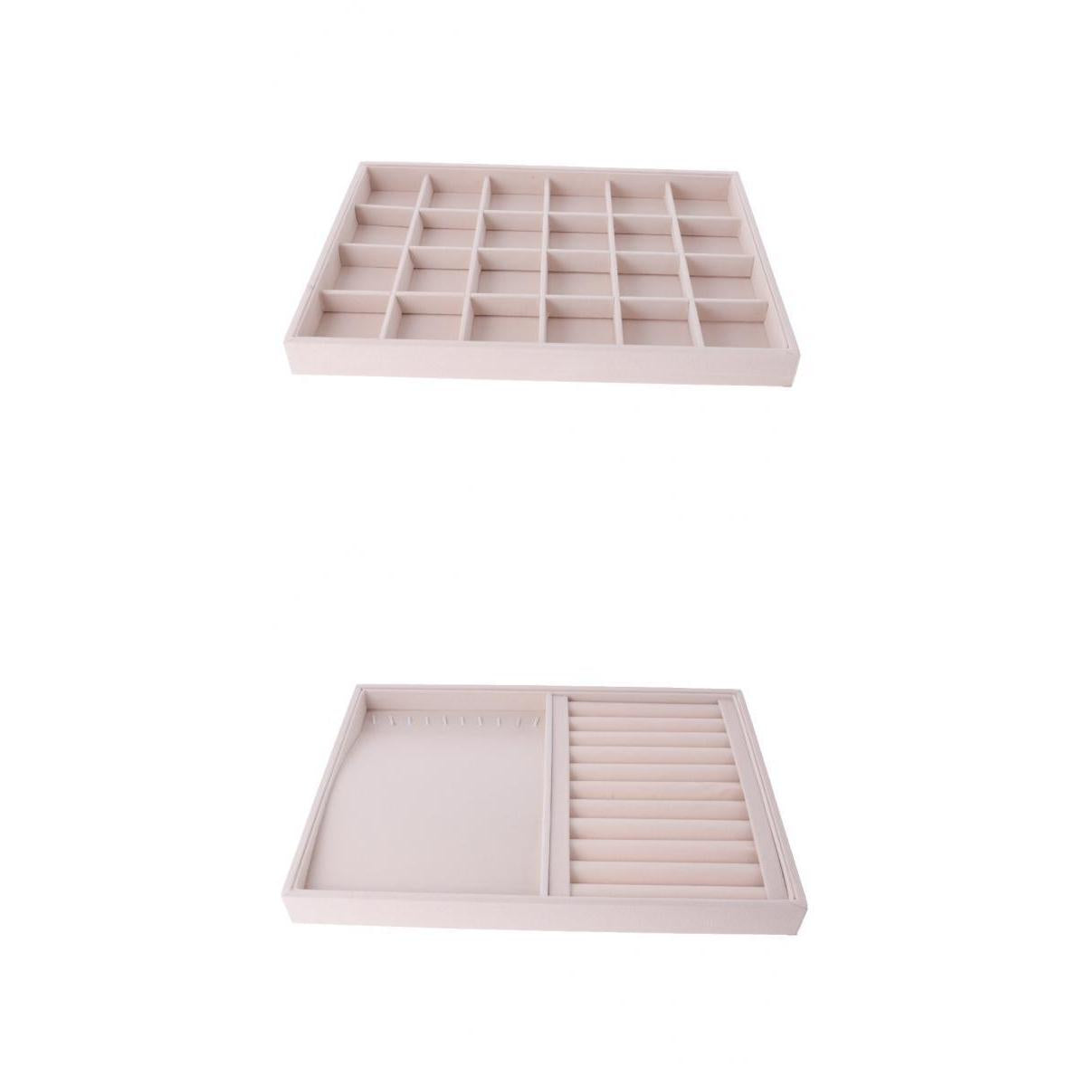 2 Pieces Ring Earrings Necklace Jewelry Display Organizer Box Showcase Tray