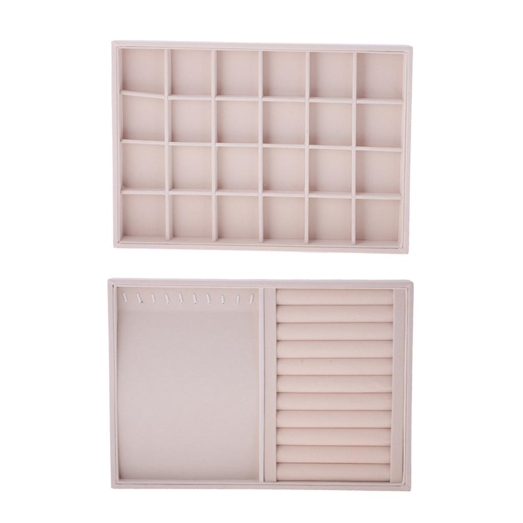 2 Pieces Ring Earrings Necklace Jewelry Display Organizer Box Showcase Tray