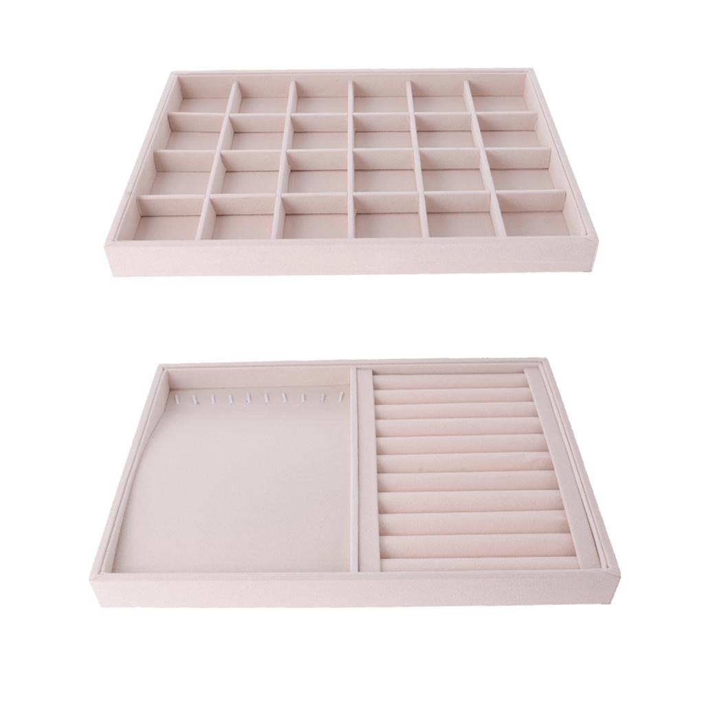 2 Pieces Ring Earrings Necklace Jewelry Display Organizer Box Showcase Tray