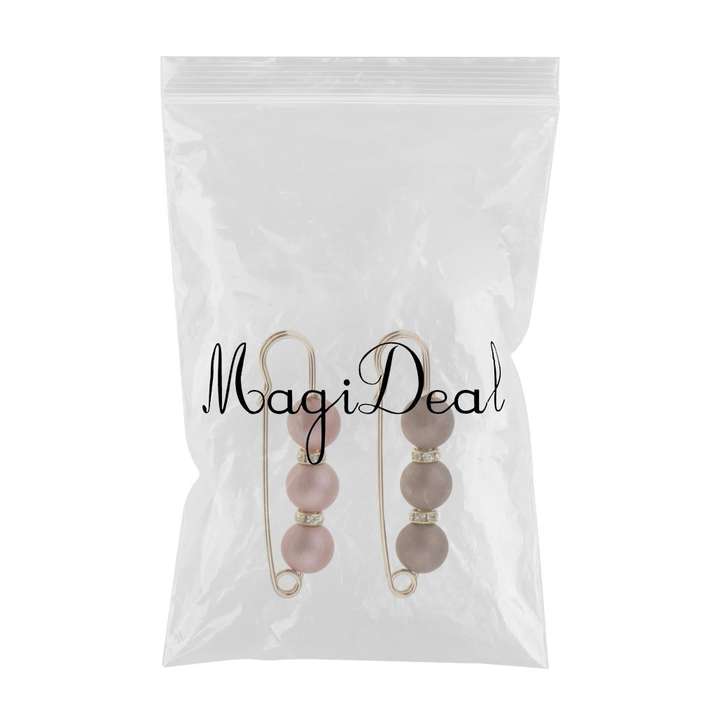 2 Pieces ABS Pearls Crystal Spacer Bead Safety Pin Brooch Scarf Hat Fasten