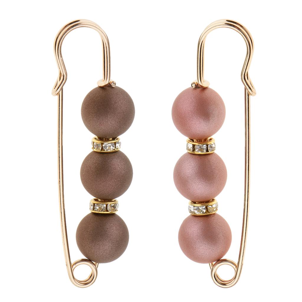 2 Pieces ABS Pearls Crystal Spacer Bead Safety Pin Brooch Scarf Hat Fasten