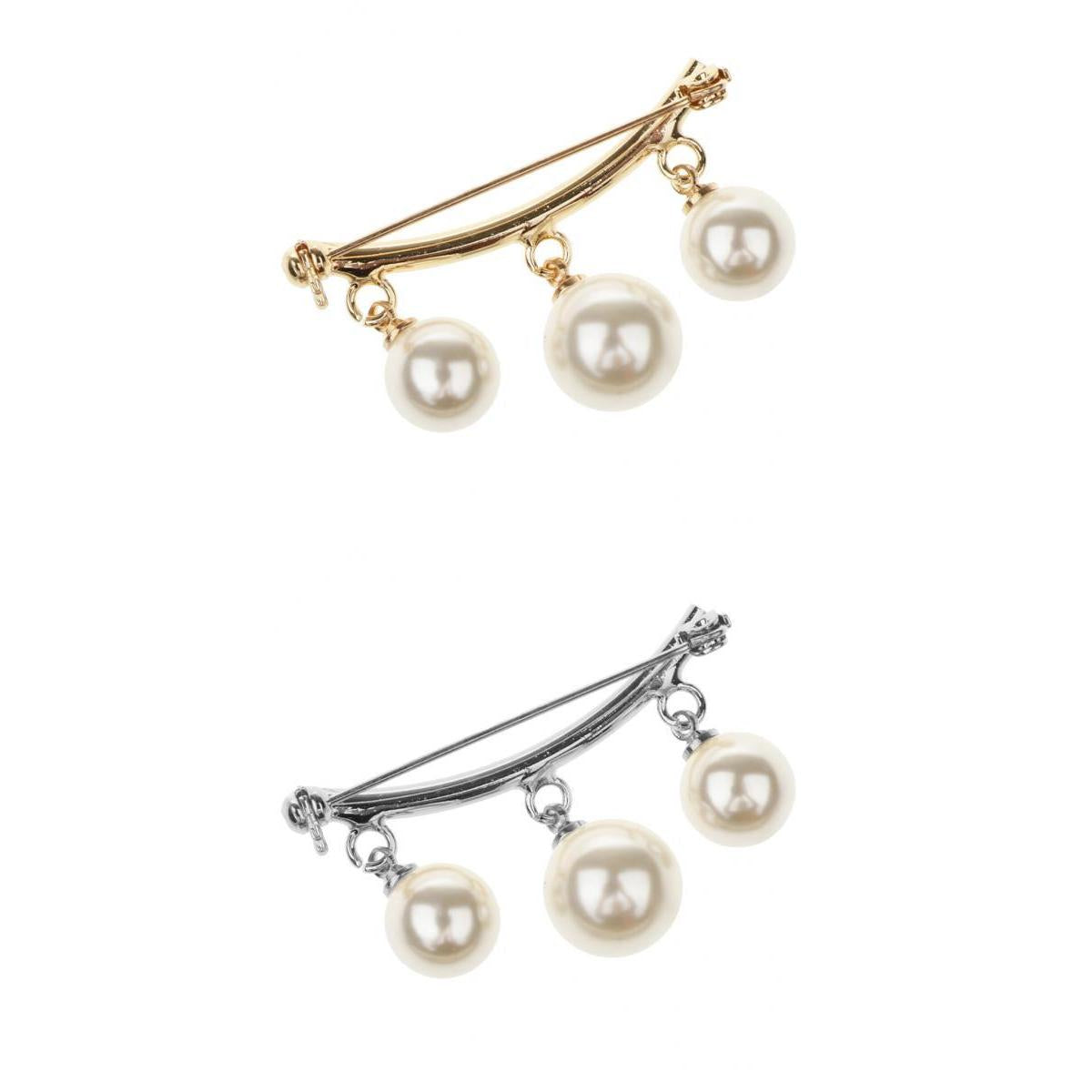 2 Pieces Imitation Pearl Dangle Arc-shaped Safety Pin Collor Badge Brooch