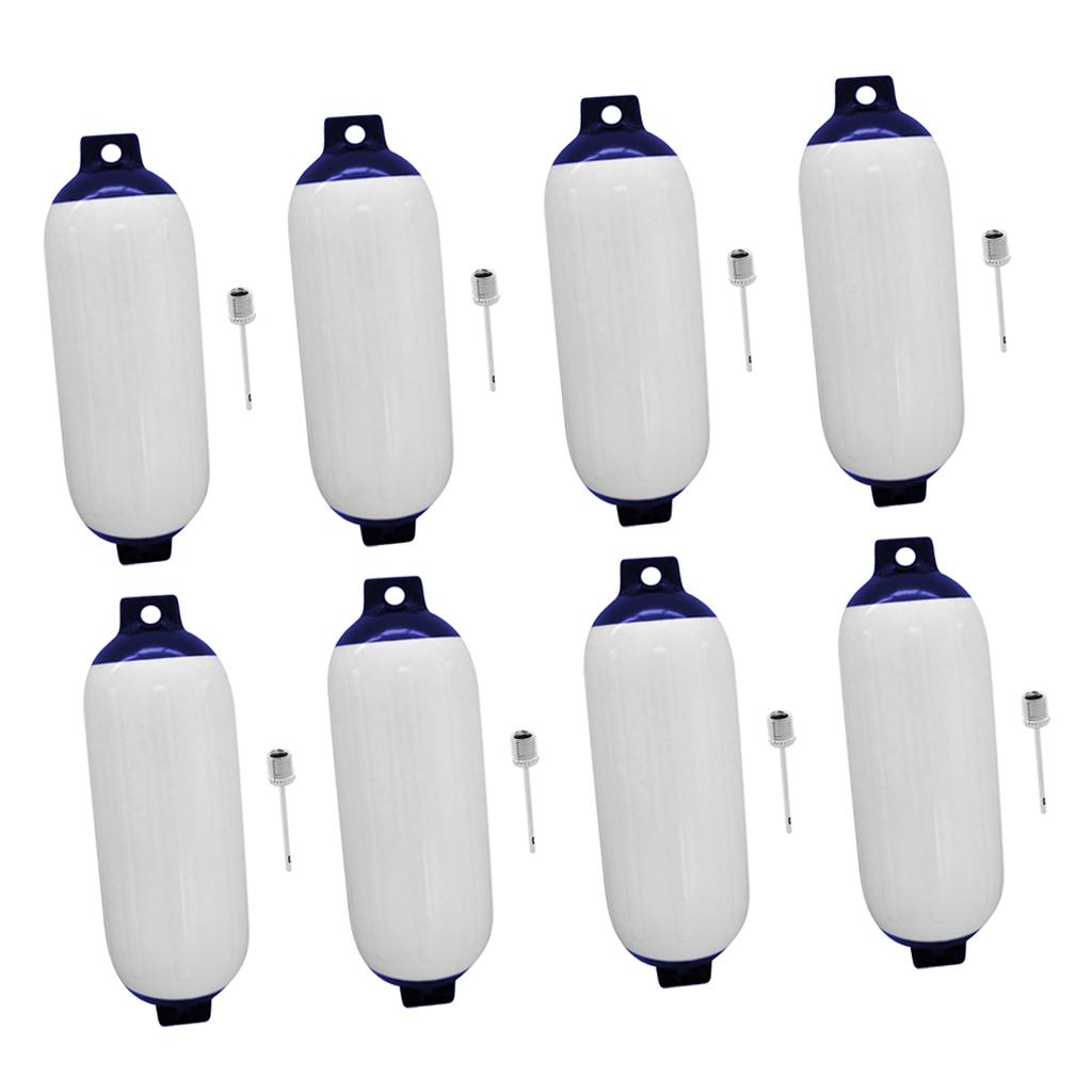 8Pcs Marine Boat Fender Premium PVC Bumper Dock Shield Protection Blue White