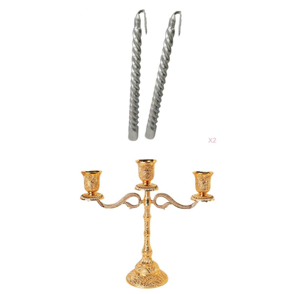 3 Arms Candelabra Candle Holder& 4pcs Silver Spiral Twist Taper Candle