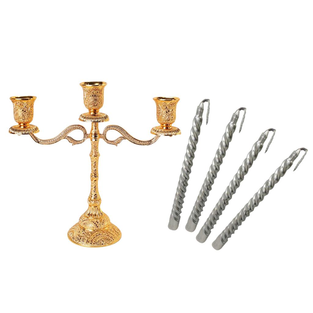 3 Arms Candelabra Candle Holder& 4pcs Silver Spiral Twist Taper Candle