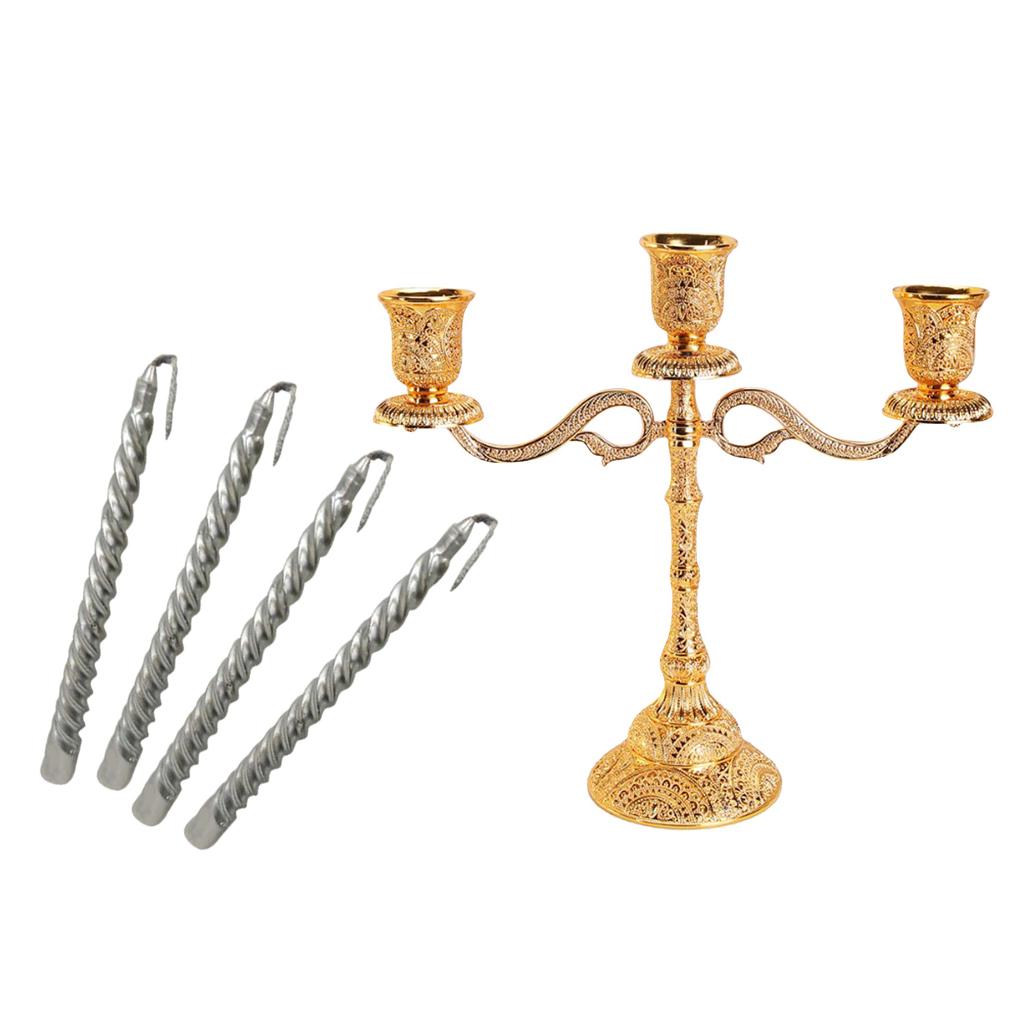 3 Arms Candelabra Candle Holder& 4pcs Silver Spiral Twist Taper Candle