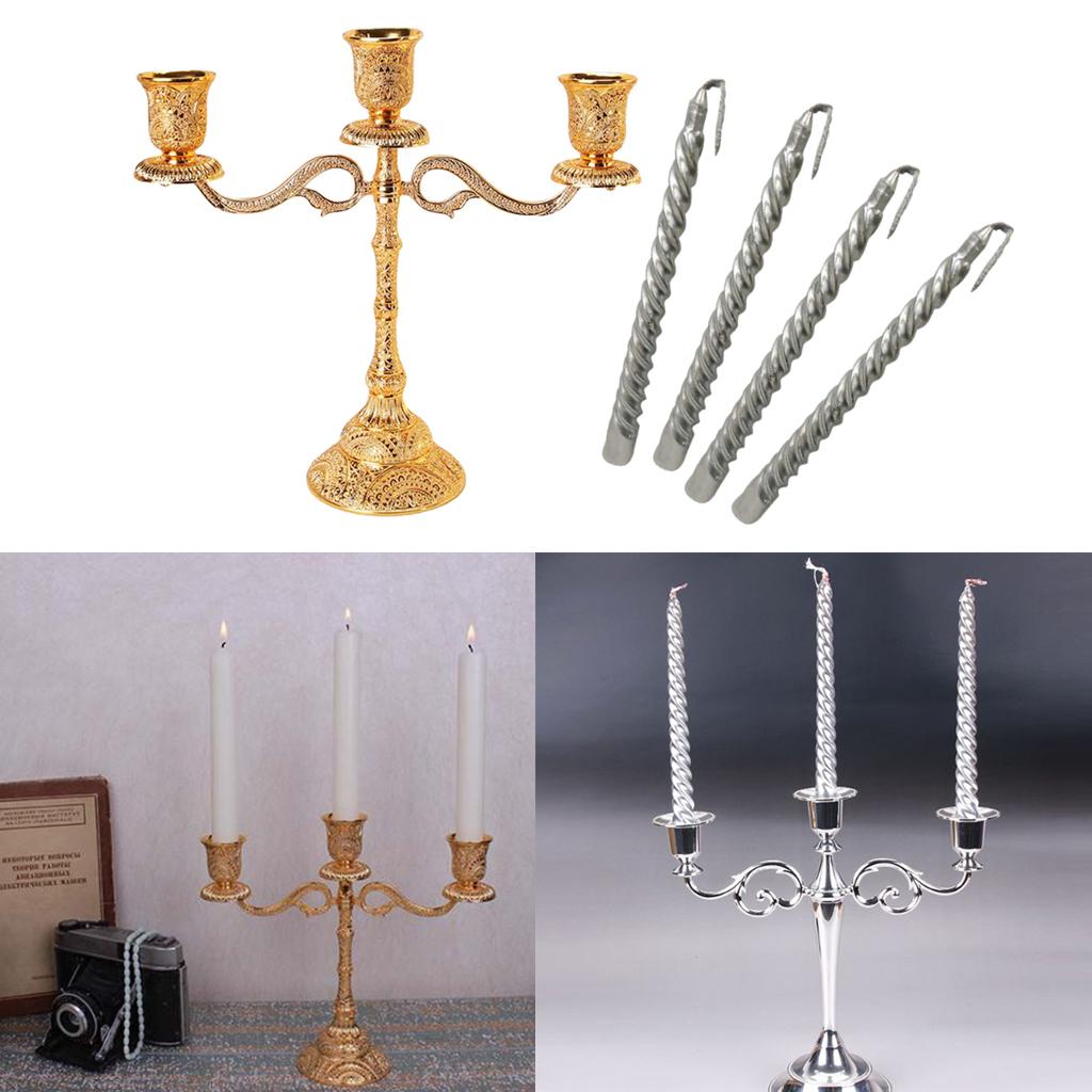 3 Arms Candelabra Candle Holder& 4pcs Silver Spiral Twist Taper Candle
