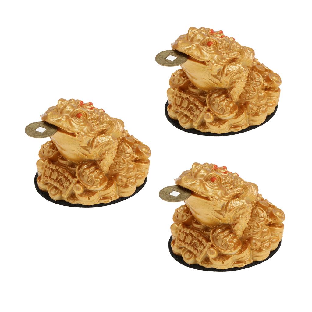 3x Fengshui Money Lucky Fortune Oriental Chinese Wealth Frog Toad Coin Decor