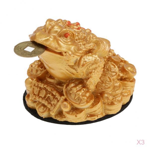 3x Fengshui Money Lucky Fortune Oriental Chinese Wealth Frog Toad Coin Decor