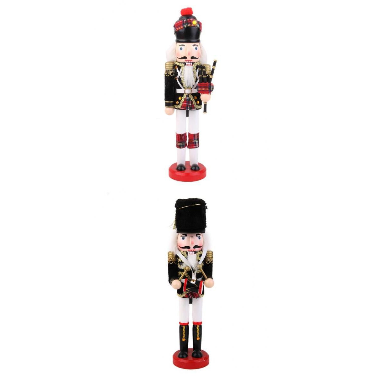 2pcs Hand Painted Nutcracker Toy Wooden Soldier with Drumsticks and Bagpipes