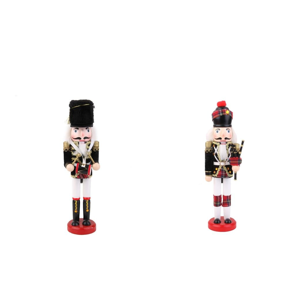 2pcs Hand Painted Nutcracker Toy Wooden Soldier with Drumsticks and Bagpipes