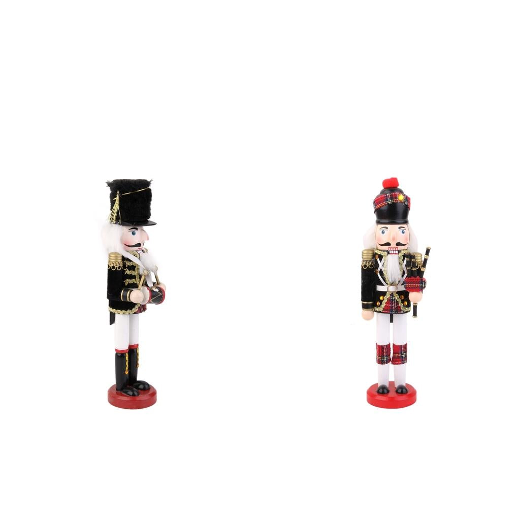 2pcs Hand Painted Nutcracker Toy Wooden Soldier with Drumsticks and Bagpipes