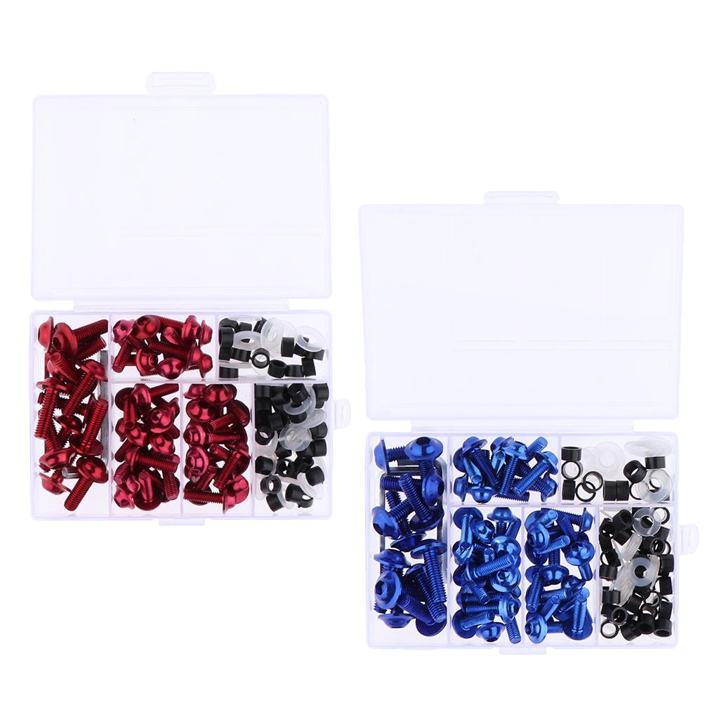 2 Set Motorcycle Complete Fairing Bolt Kit Fastener Clips Screws Red/Blue