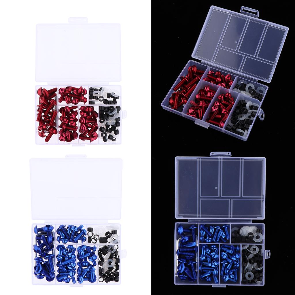 2 Set Motorcycle Complete Fairing Bolt Kit Fastener Clips Screws Red/Blue