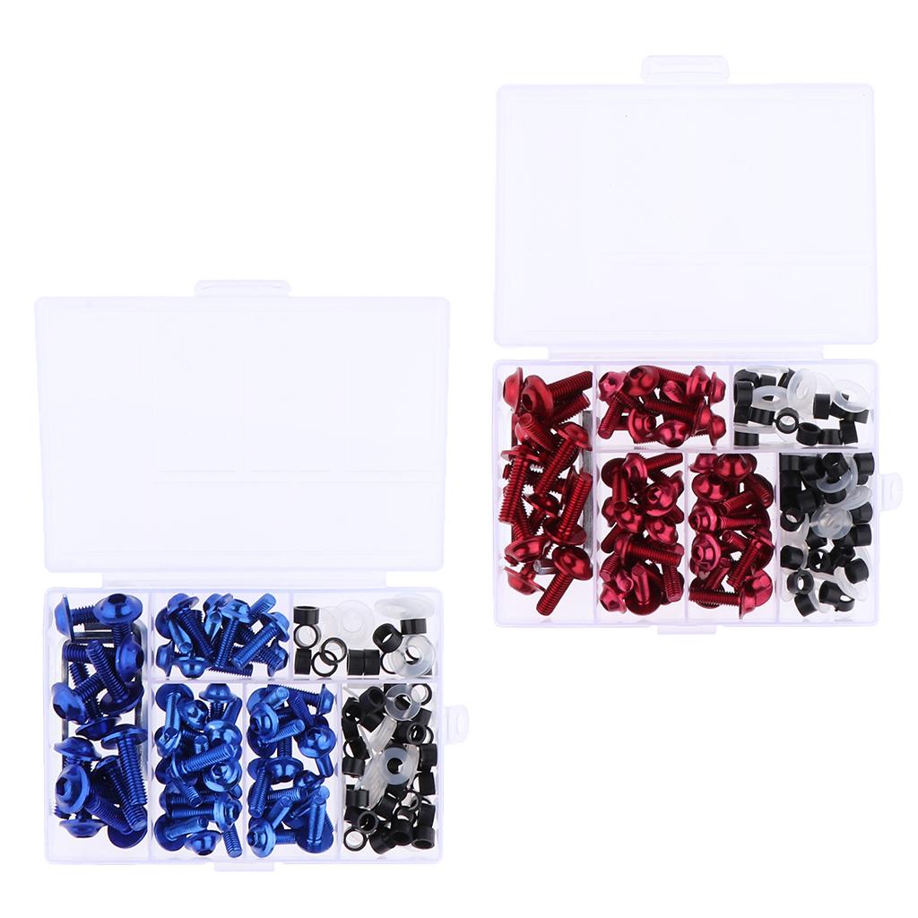 2 Set Motorcycle Complete Fairing Bolt Kit Fastener Clips Screws Red/Blue