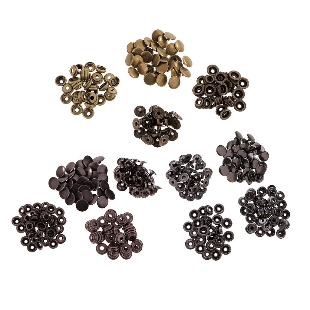 90 Sets Metal Snap Buttons Press Stud Popper Fasteners 12.5mm 15mm Round