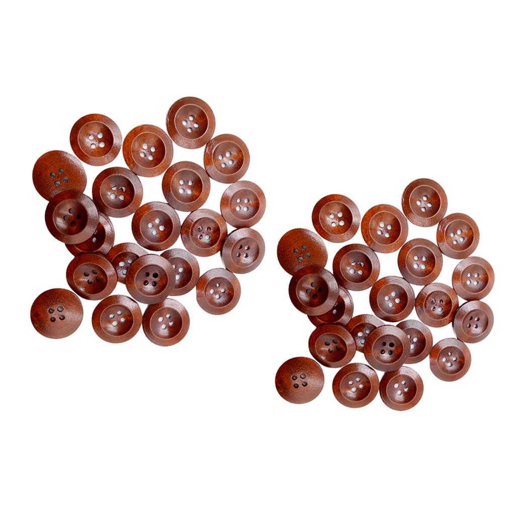 100Pcs Wooden Buttons 4 Holes for Sewing Craft 20mm 25mm Coffee