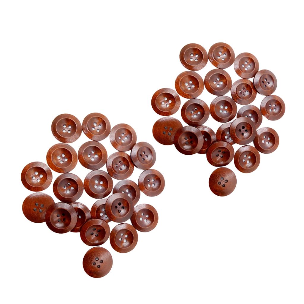 100Pcs Wooden Buttons 4 Holes for Sewing Craft 20mm 25mm Coffee