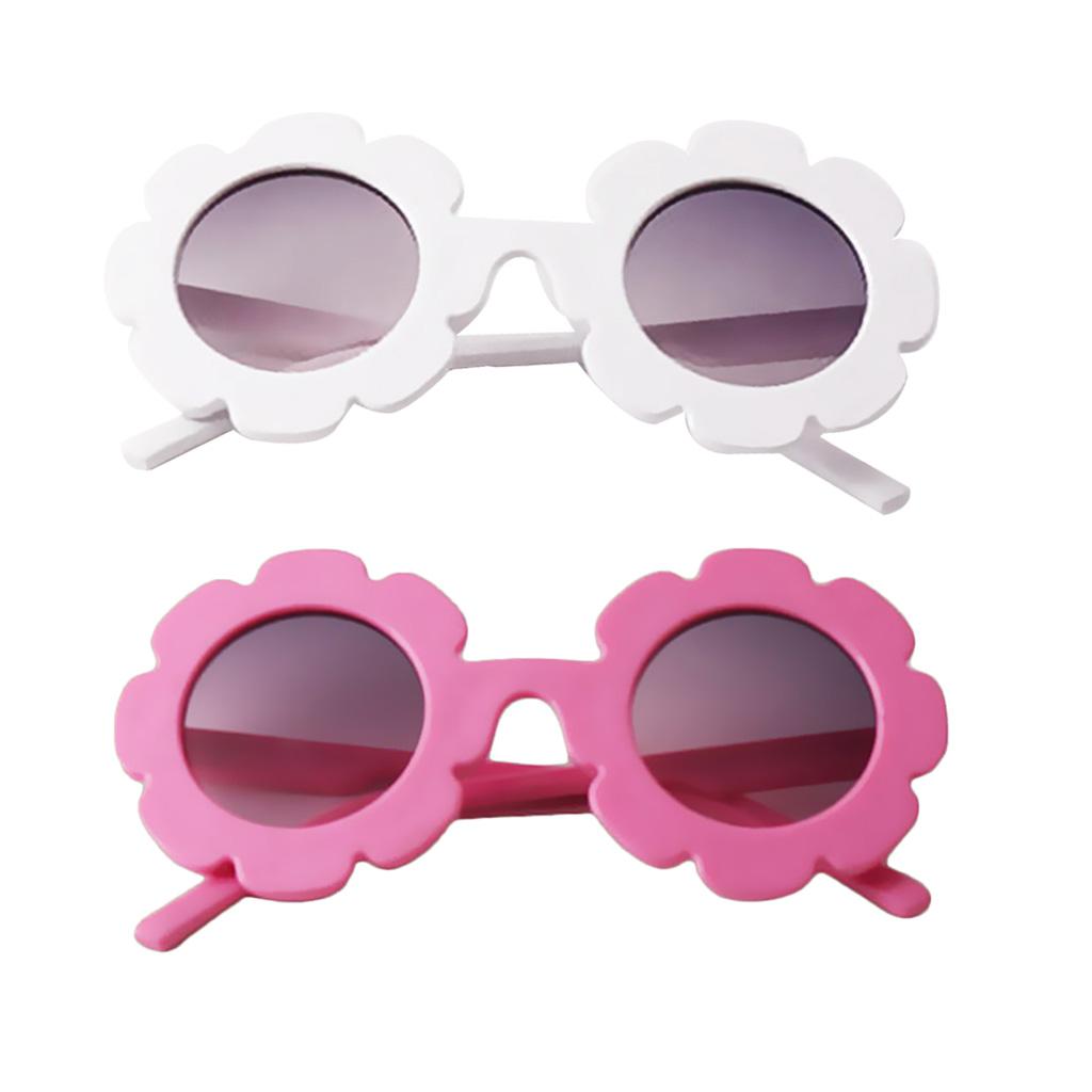 2 Piece Cartoon Baby Kids Round Sunglasses Toddler Plastic Goggles Eyewear Pink+White