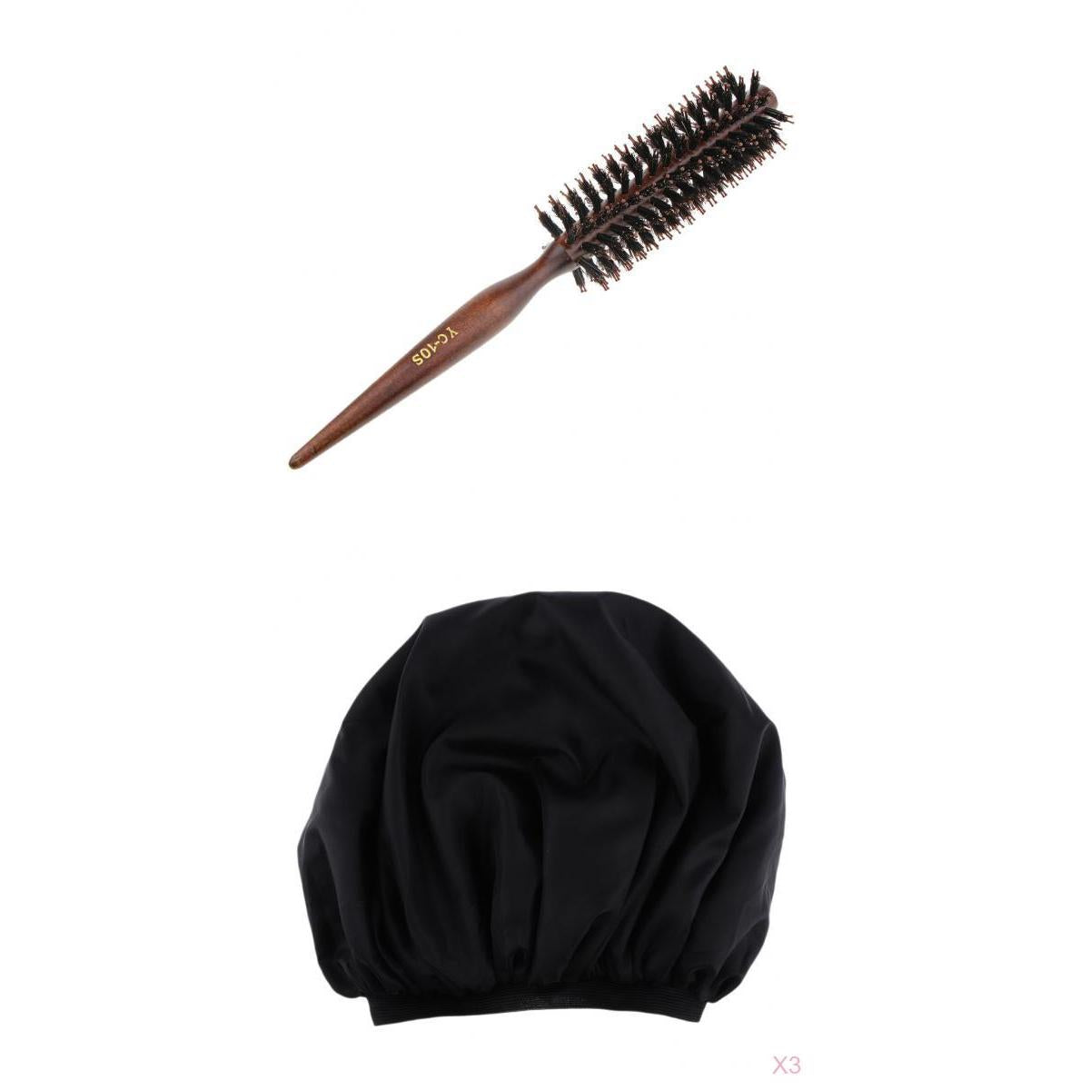 3x Women Shower Cap Waterproof Elastic Hair Bonnet Head Cover w/ Free Brush