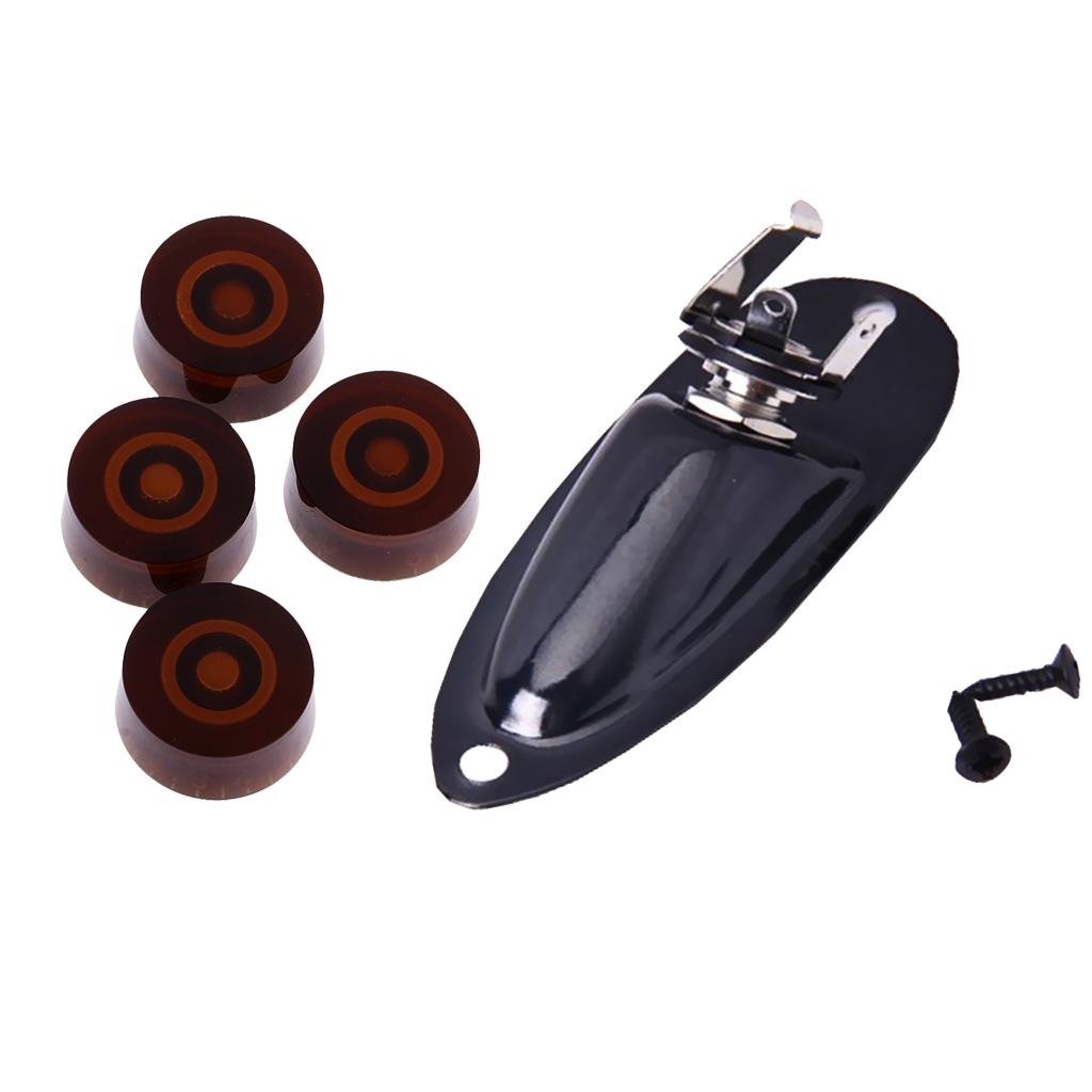 4pcs Guitar Tone Volume Control Knobs+6.35mm Boat Shape Output Jack Plate