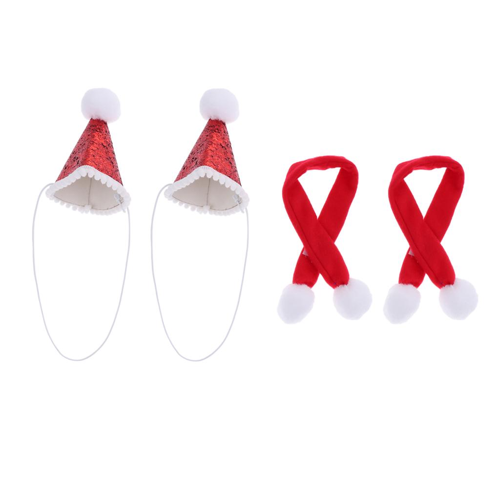 2 Pcs Red Cute Small Dog Cat Birthday Party Cone Hat Neck Scarf Set Costume
