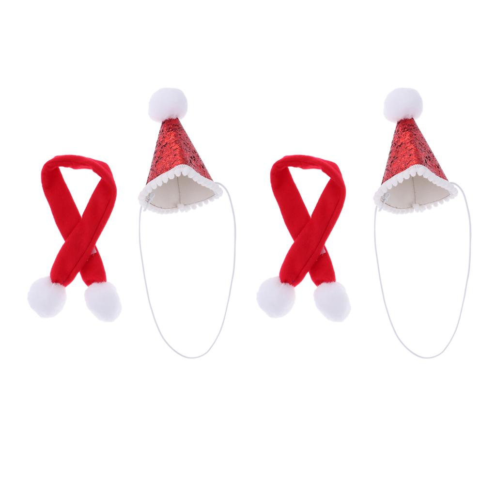 2 Pcs Red Cute Small Dog Cat Birthday Party Cone Hat Neck Scarf Set Costume