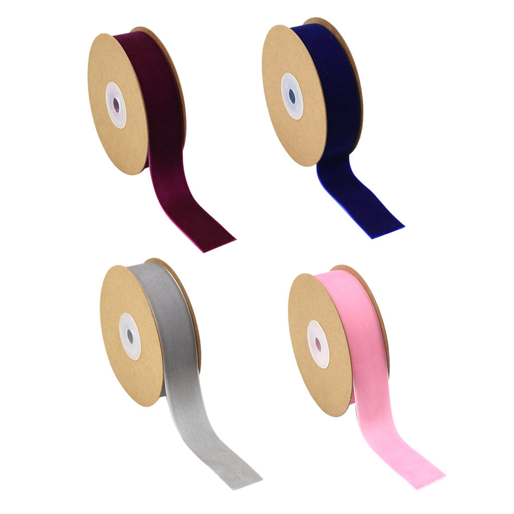 5 Yard 25mm Wide Velvet Ribbon for Crafts Gift Packing 4 Rolls