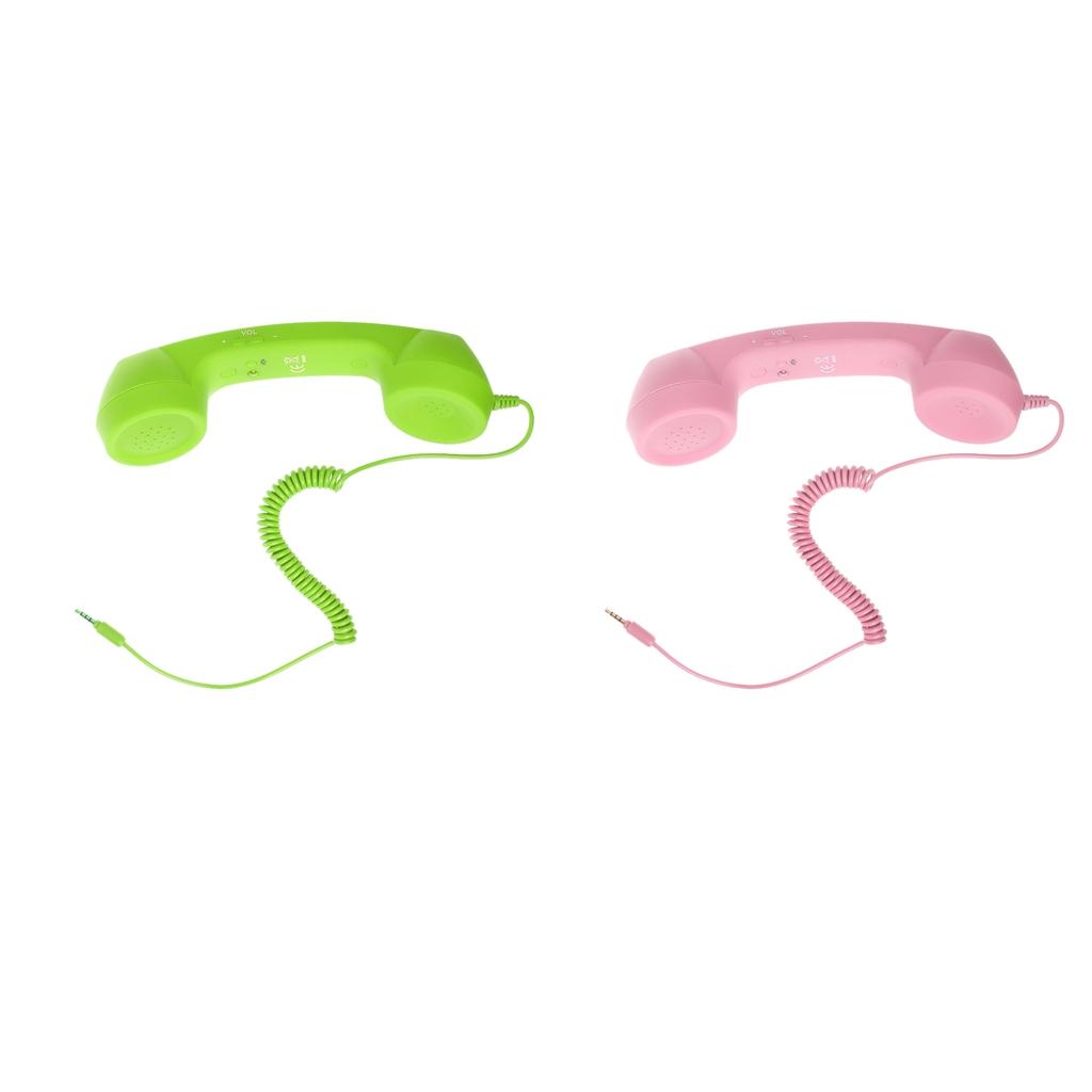 3.5mm Mic Retro Cell Telephone Handset Phone Classic Receiver Pink+Green