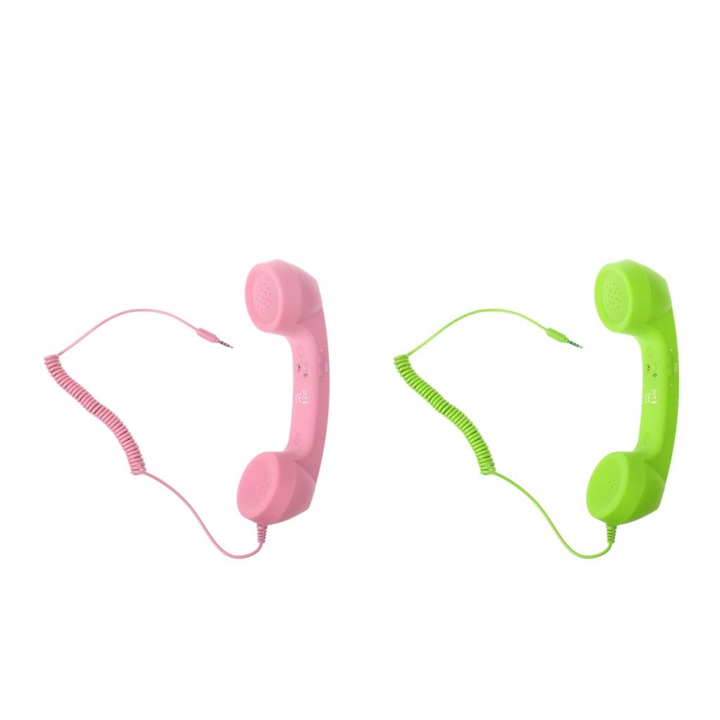 3.5mm Mic Retro Cell Telephone Handset Phone Classic Receiver Pink+Green