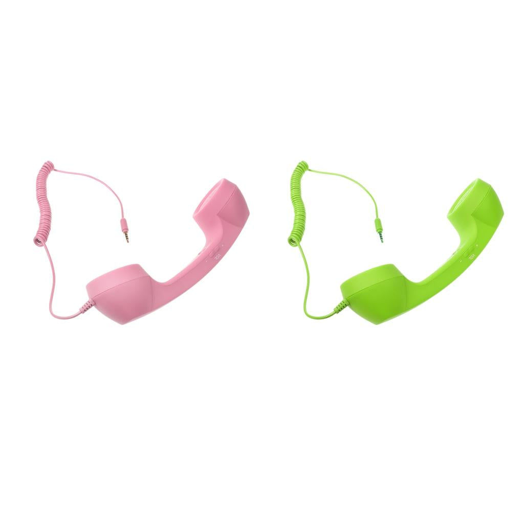 3.5mm Mic Retro Cell Telephone Handset Phone Classic Receiver Pink+Green