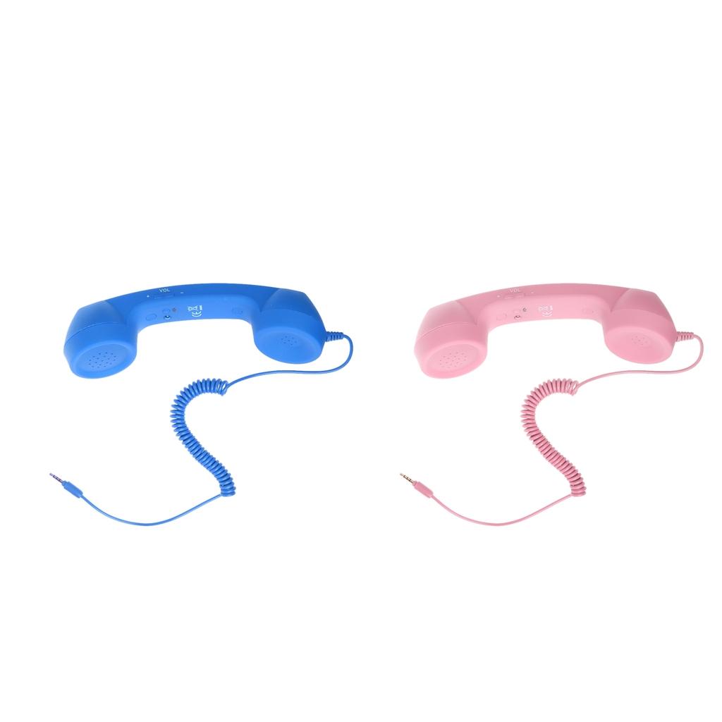 3.5mm Mic Retro Cell Telephone Handset Phone Classic Receiver Pink+Blue