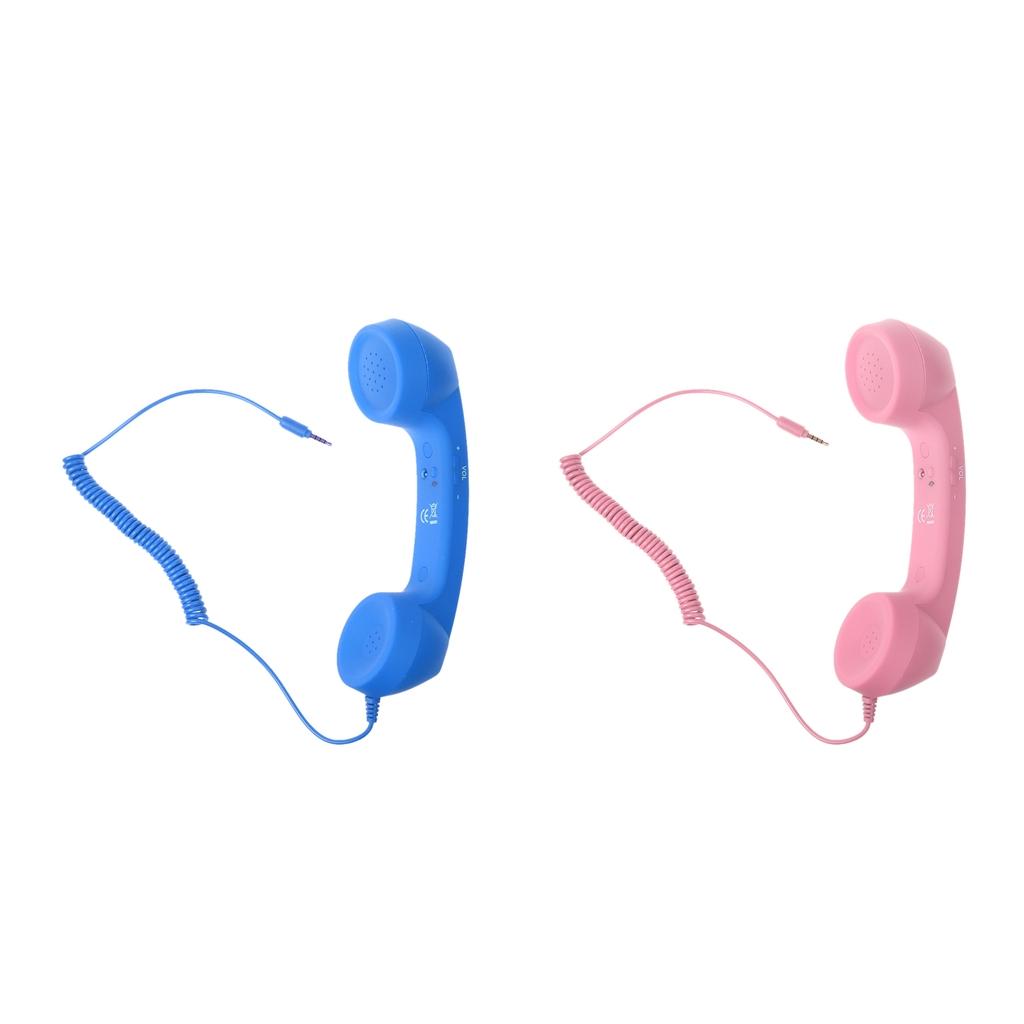 3.5mm Mic Retro Cell Telephone Handset Phone Classic Receiver Pink+Blue