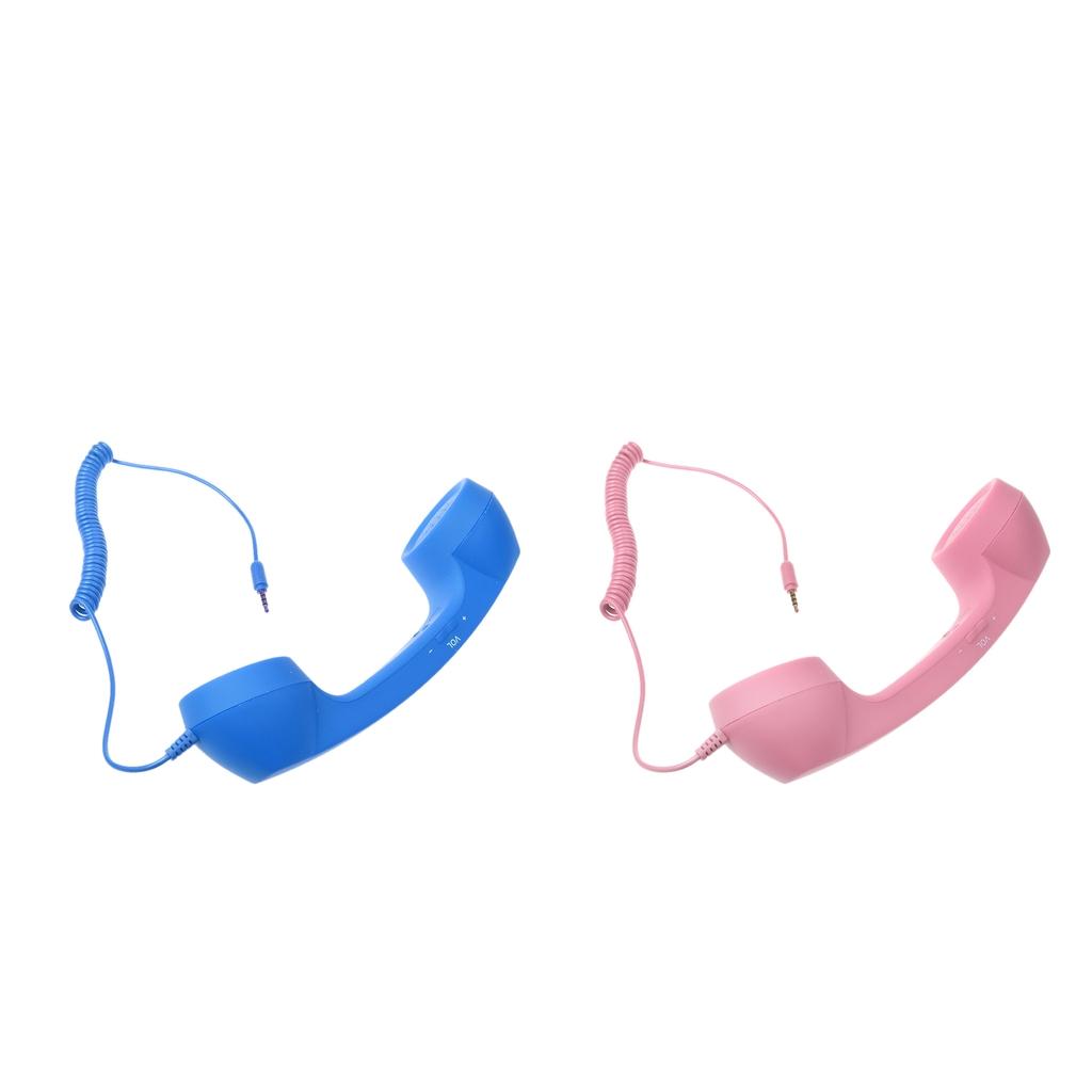 3.5mm Mic Retro Cell Telephone Handset Phone Classic Receiver Pink+Blue