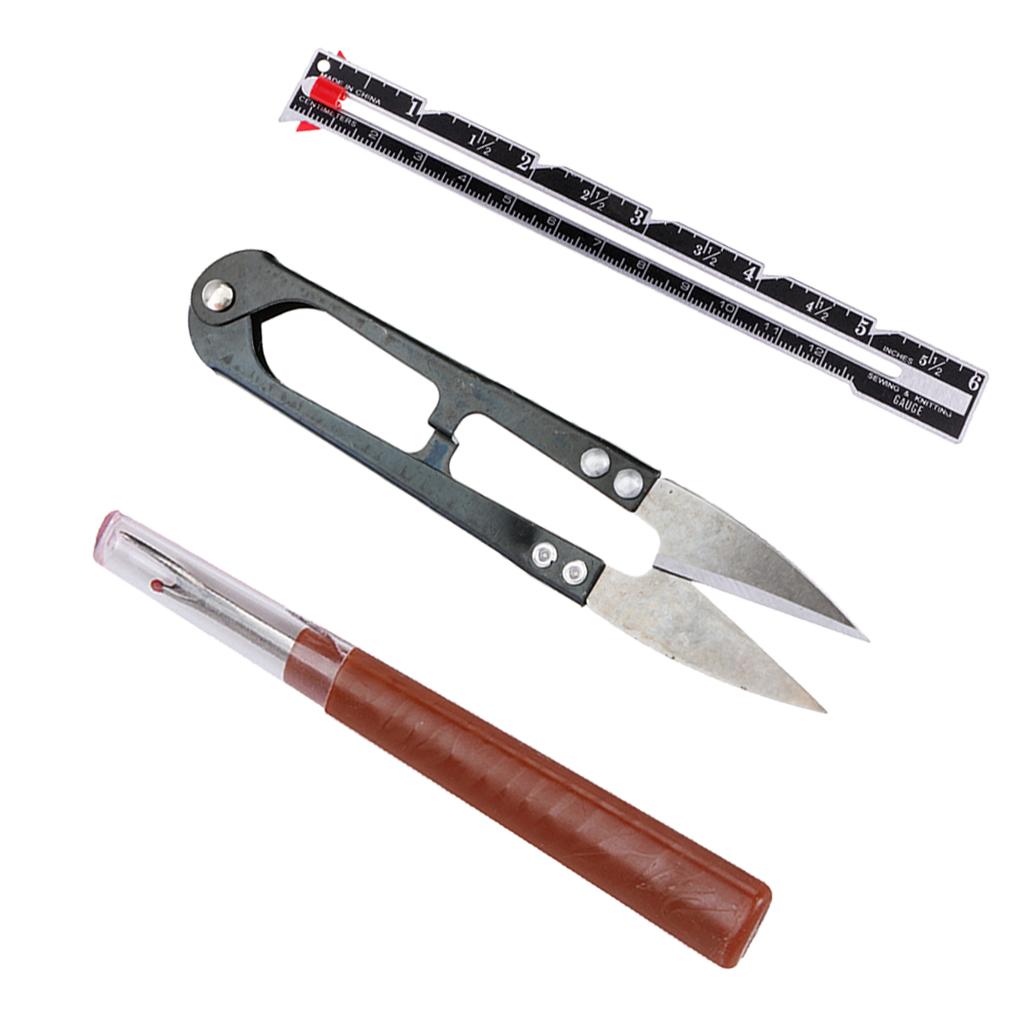 3pcs Sewing Tools Sewing Gauge + Yarn Scissor + Seam Ripper for Dressmaking
