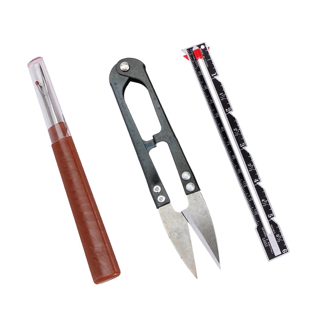 3pcs Sewing Tools Sewing Gauge + Yarn Scissor + Seam Ripper for Dressmaking