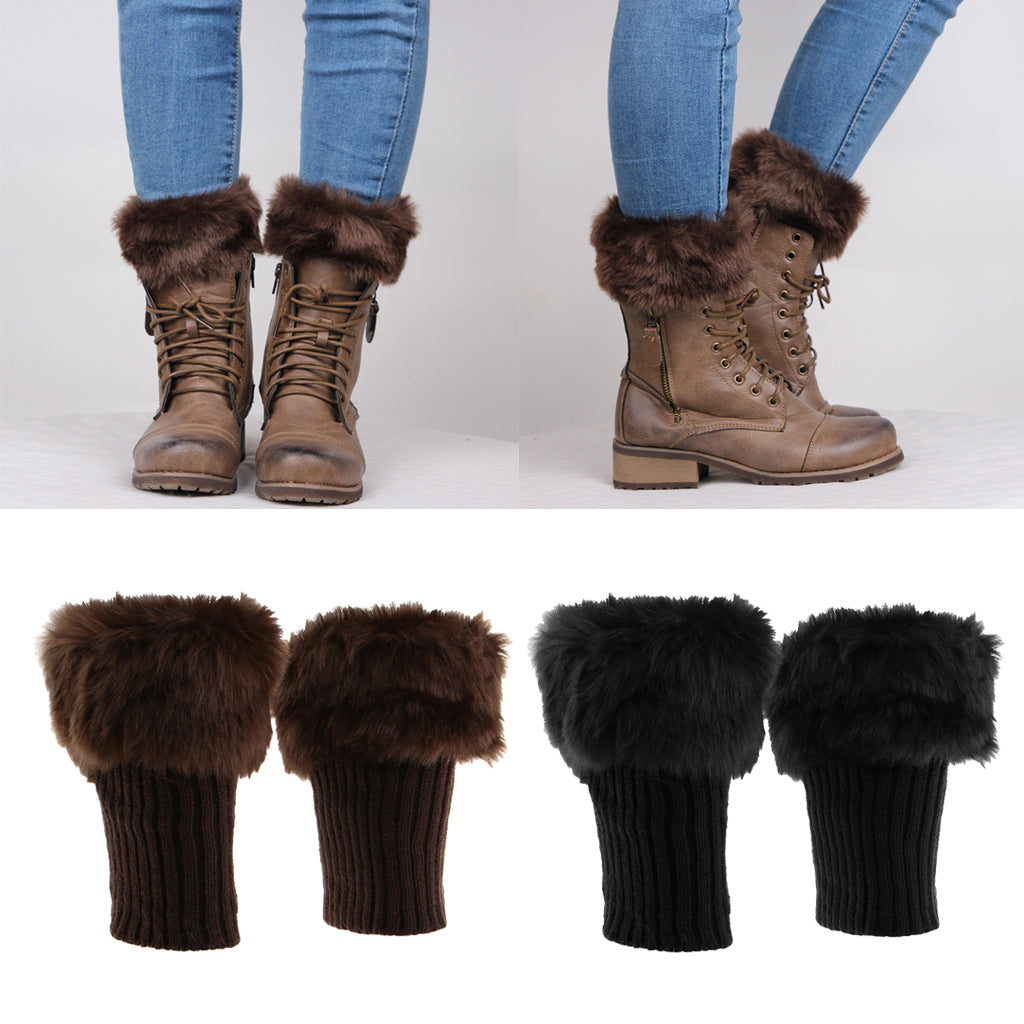 2 Pairs Knit Boots Cuff Fur Trim Toppers Leg Warmer Boot Sock Sleeve