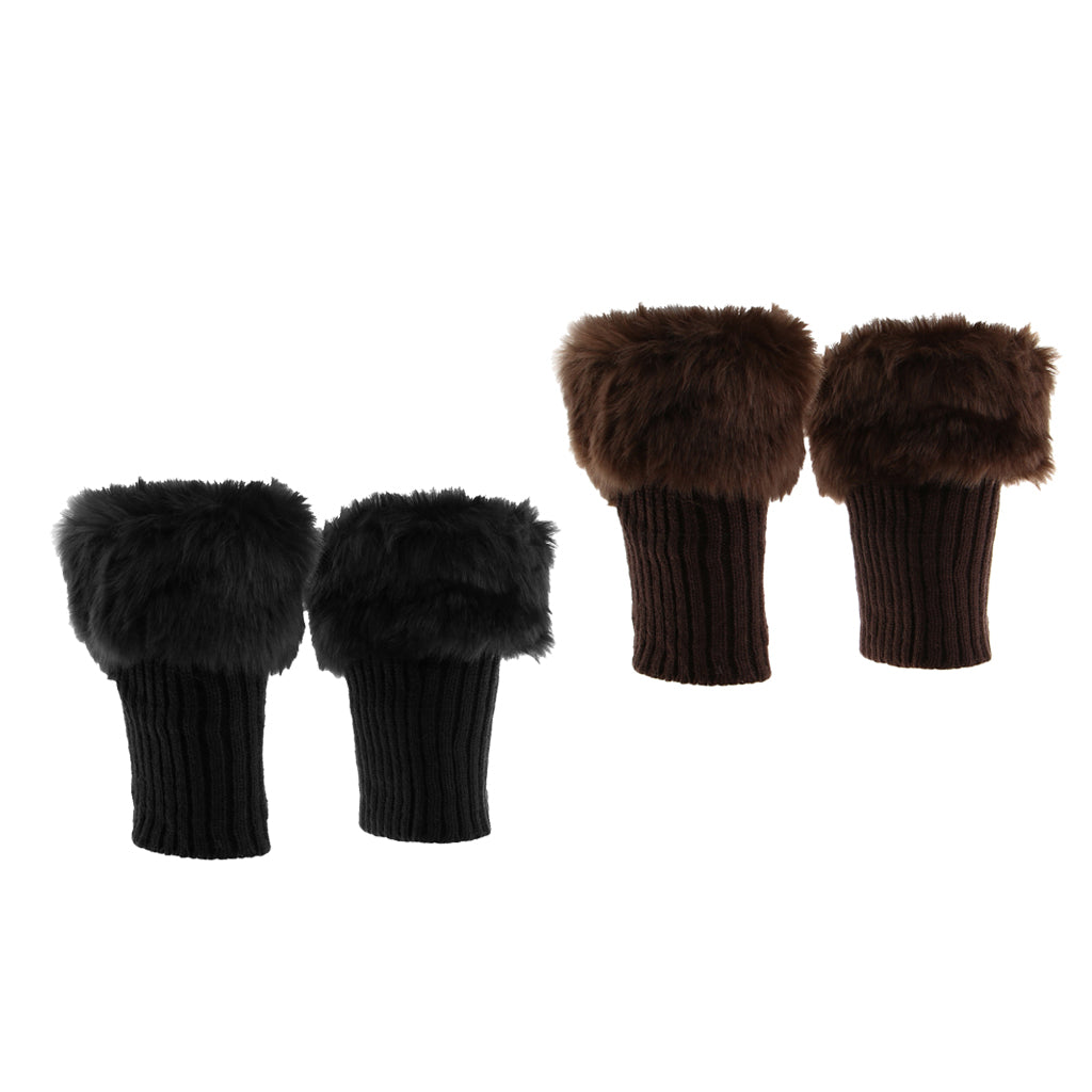 2 Pairs Knit Boots Cuff Fur Trim Toppers Leg Warmer Boot Sock Sleeve