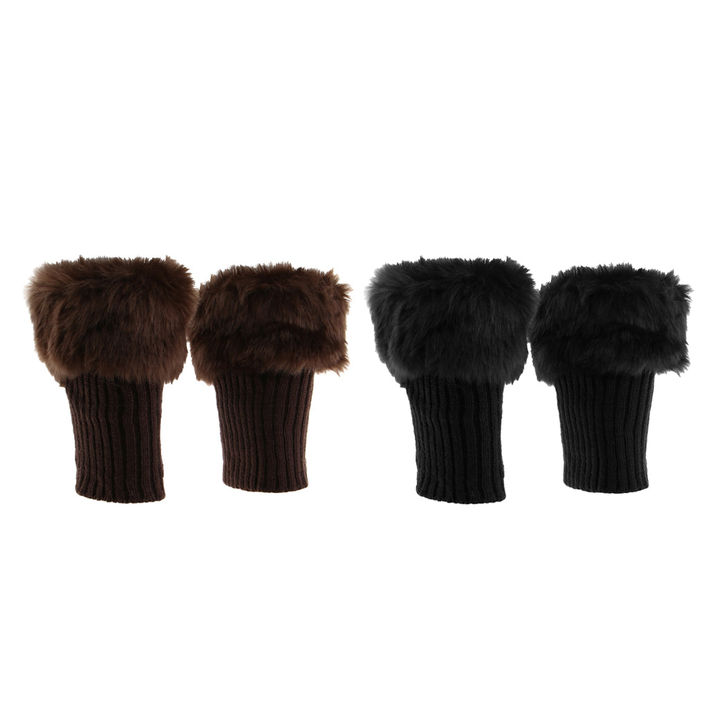 2 Pairs Knit Boots Cuff Fur Trim Toppers Leg Warmer Boot Sock Sleeve