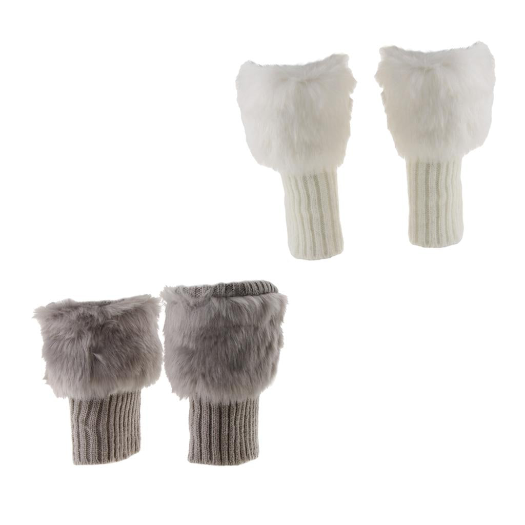 2 Pairs Knit Boots Cuff Fur Trim Toppers Leg Warmer Boot Sock Sleeves