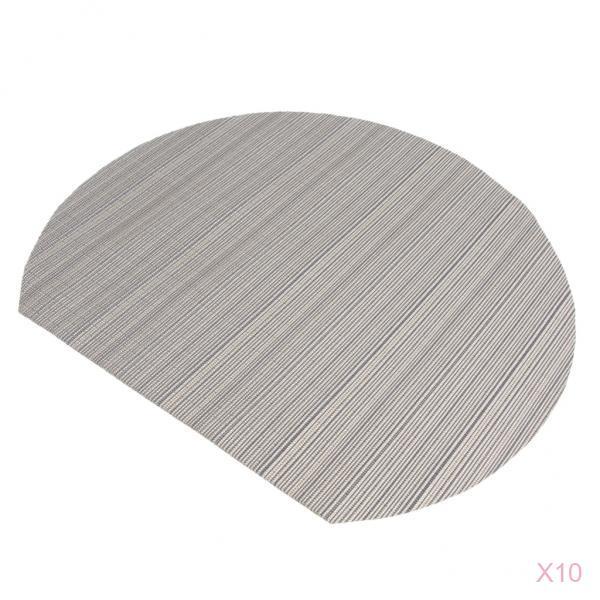 10xSemi-Circle Placemat Pad Bowl Mat Heat Resistant Grey Stripe