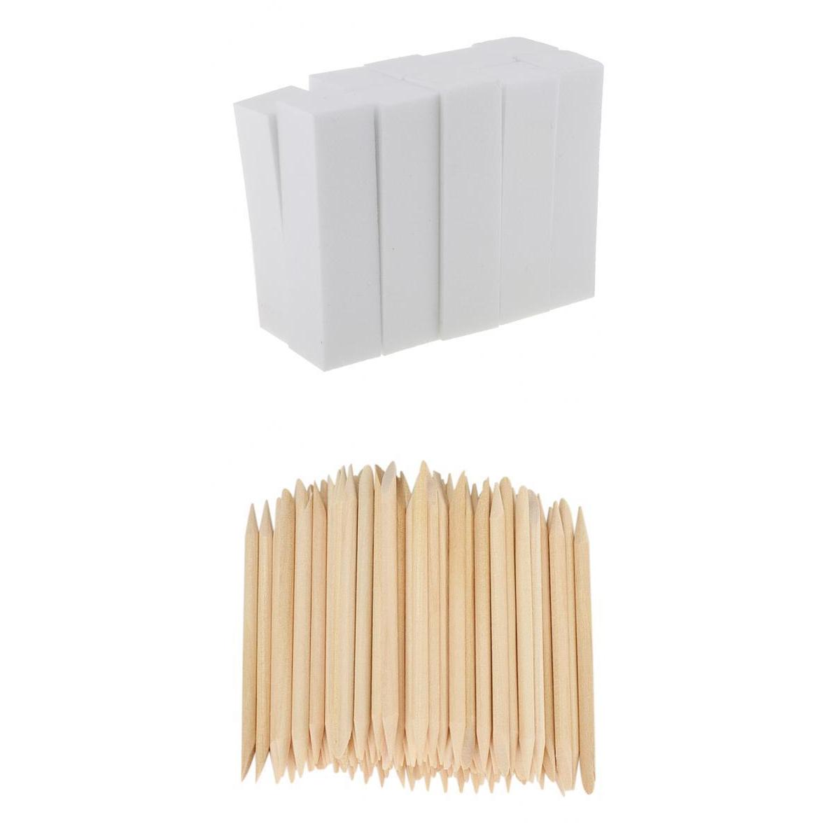100x Disposable Cuticle Pusher Remover+10x Nail Sanding Files Buffer Block