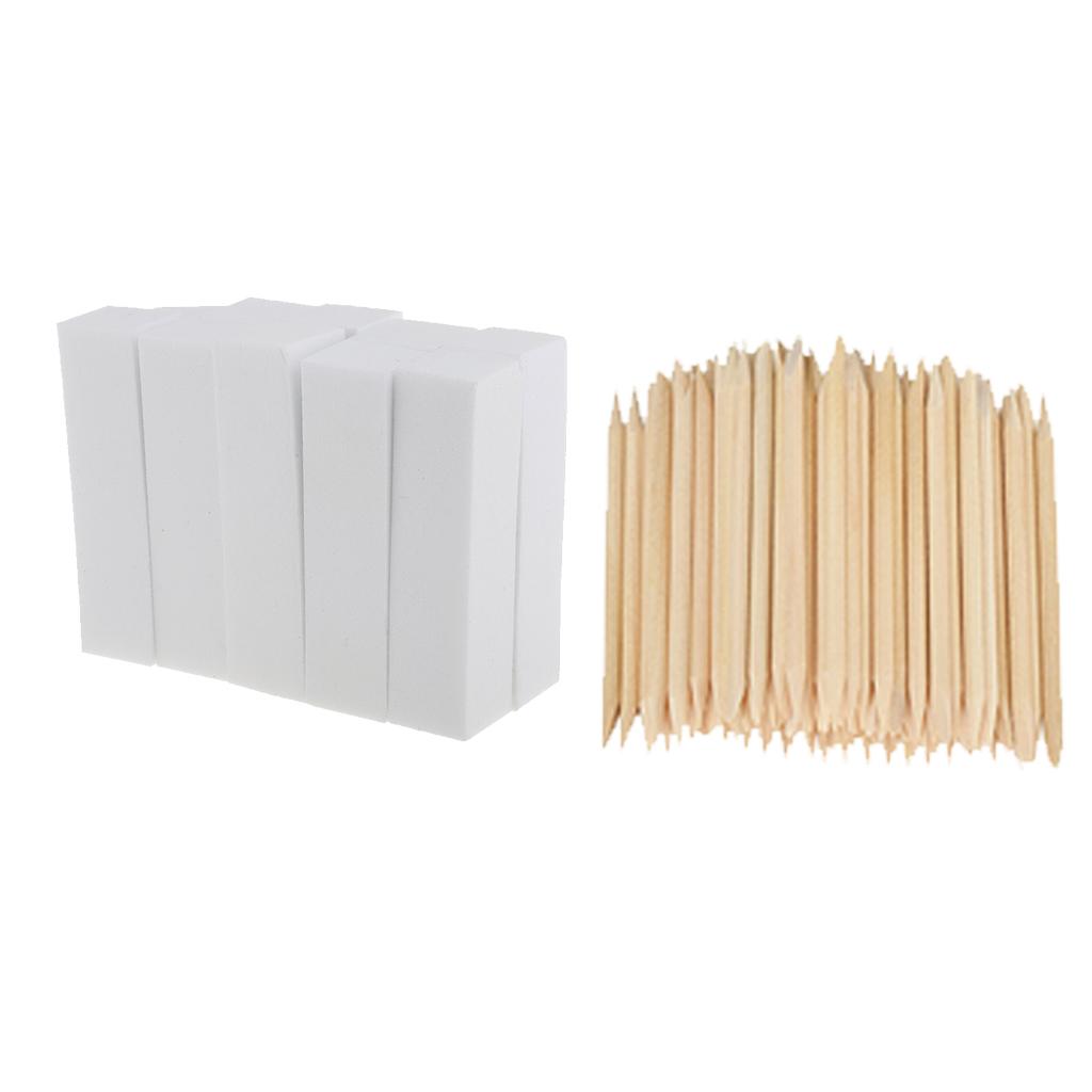 100x Disposable Cuticle Pusher Remover+10x Nail Sanding Files Buffer Block