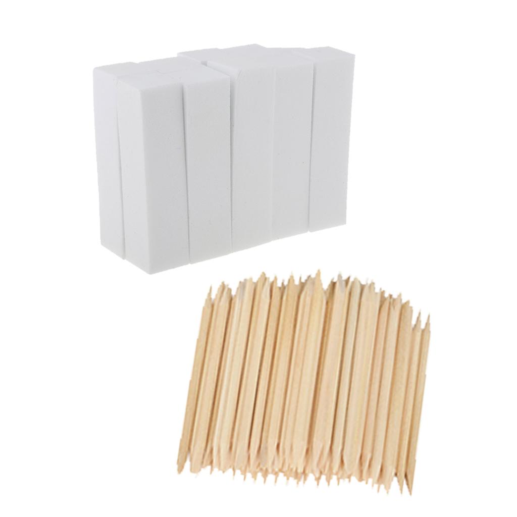 100x Disposable Cuticle Pusher Remover+10x Nail Sanding Files Buffer Block