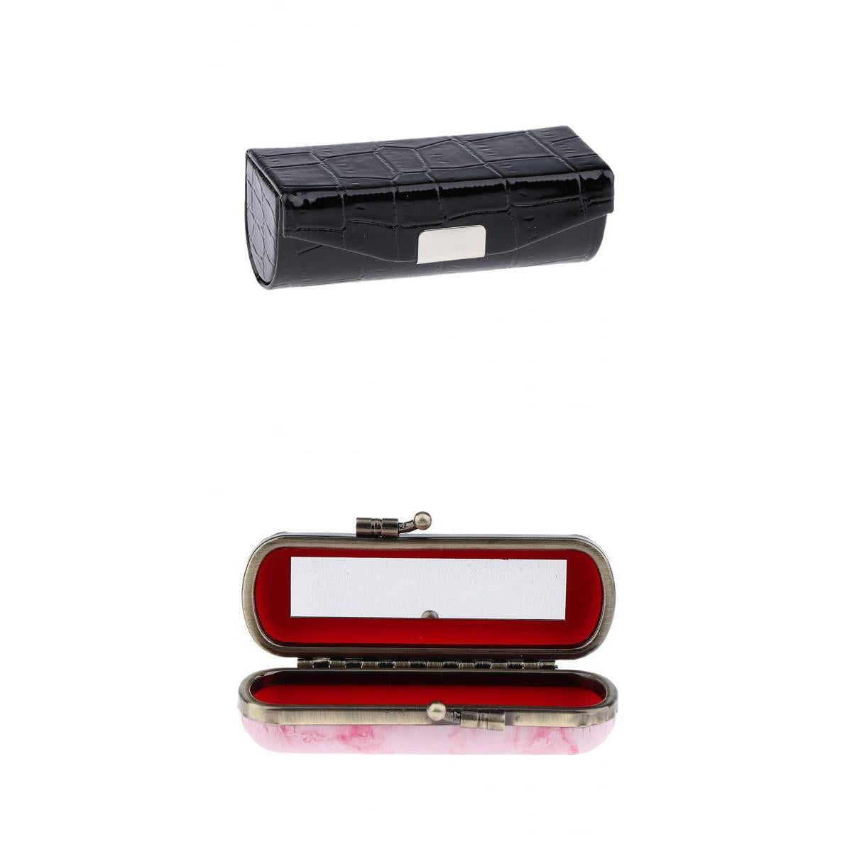 2Pcs Makeup Holder Lipstick Case Lip Gloss Storage Box with Mirror for Purse