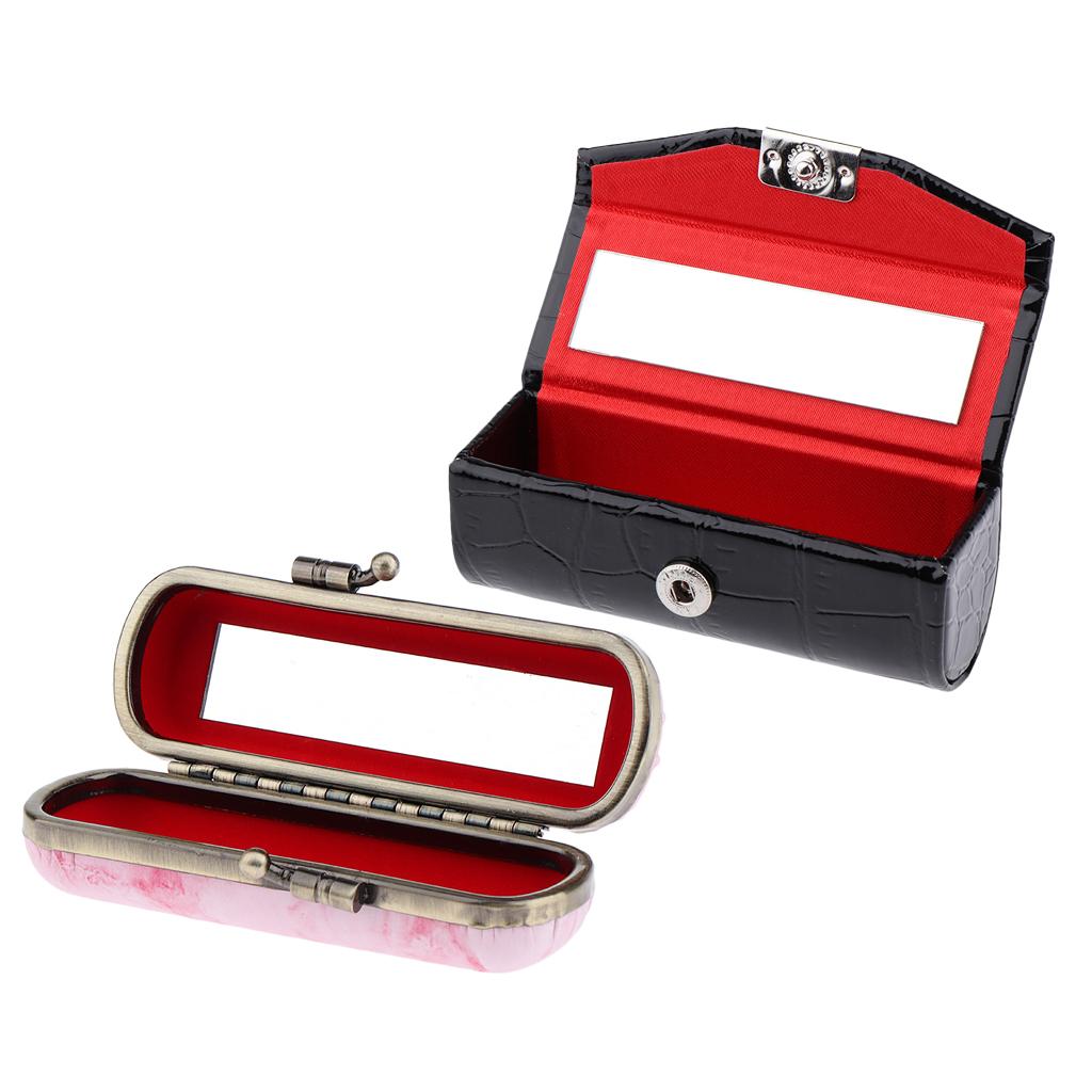 2Pcs Makeup Holder Lipstick Case Lip Gloss Storage Box with Mirror for Purse