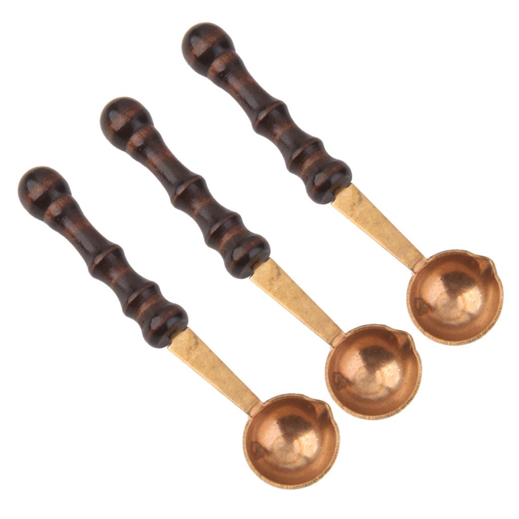 3 Pieces Antique Wooden Handle Wax Stamp Sealing Wax Spoon for Sealing Stamp
