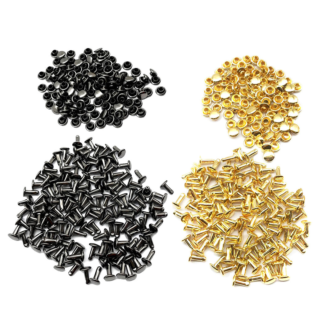 200 Sets Double Caps Studs Rivets for Bags Shoes Leather 6x8mm